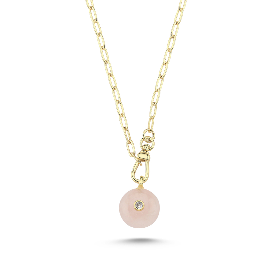 Pembe Kuvars Taşlı Ataç Zincir Kolye - CNG Jewels