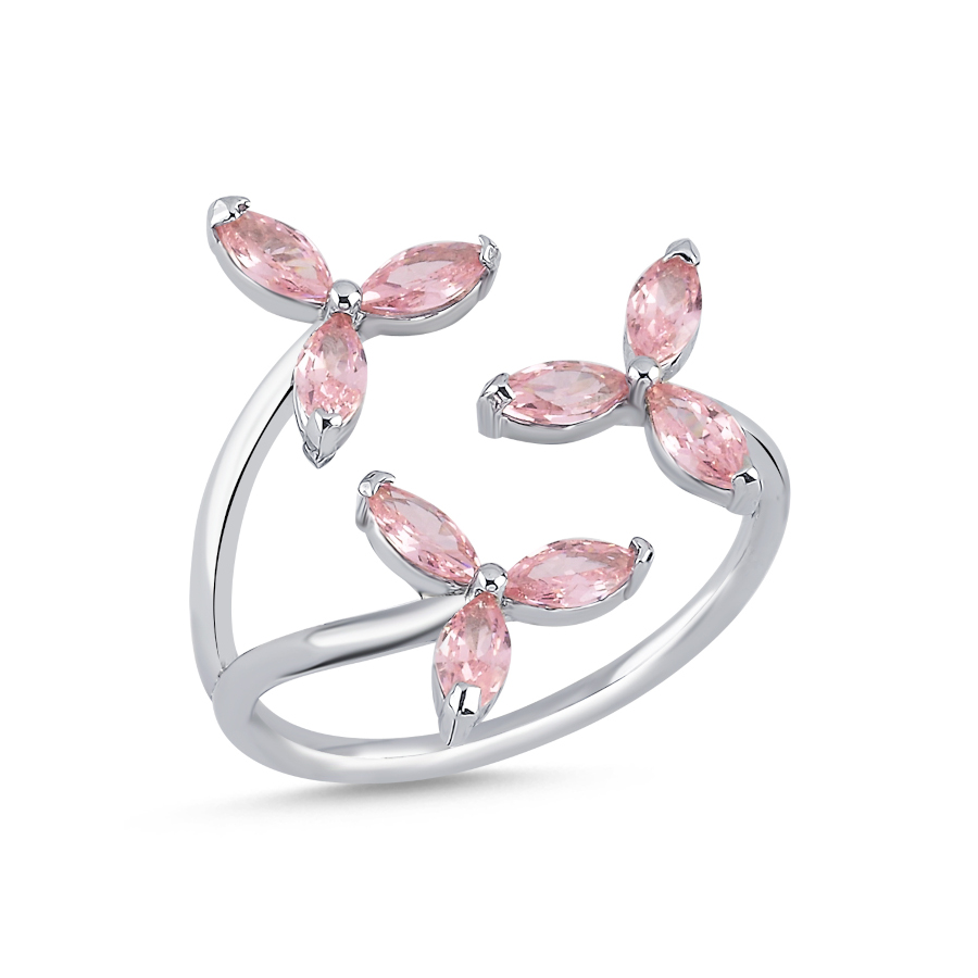 Pembe Rüzgar Gülü Kadın Gümüş Yüzük - CNG Jewels