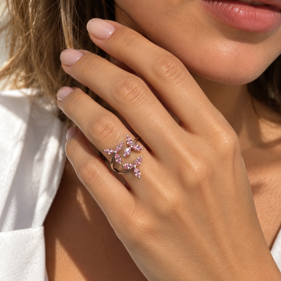 Pembe Rüzgar Gülü Kadın Gümüş Yüzük - CNG Jewels (1)
