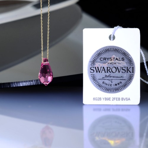 Pink Swarovski Crystal Gold Necklace - 2