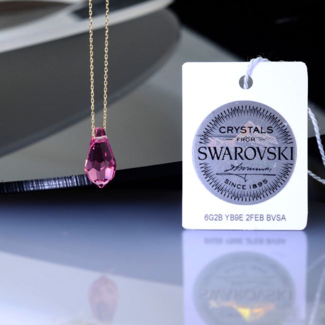 Pink Swarovski Crystal Gold Necklace - 2