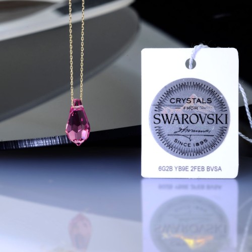 Pembe Swarovski Crystal Altın Kolye - Thumbnail