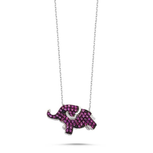 Pink Stone Elephant Silver Women's Necklace - CNG Jewels