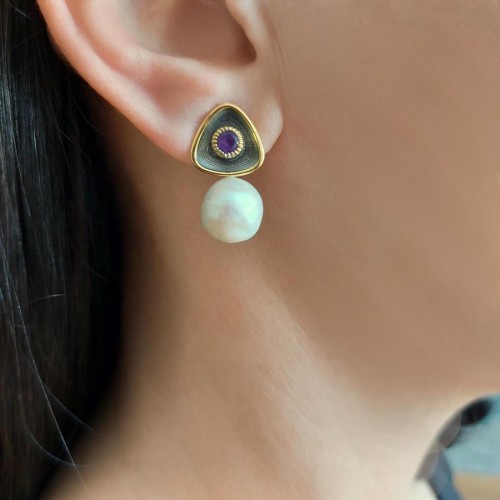 CNG Jewels - Perla Viola Silver Earrings
