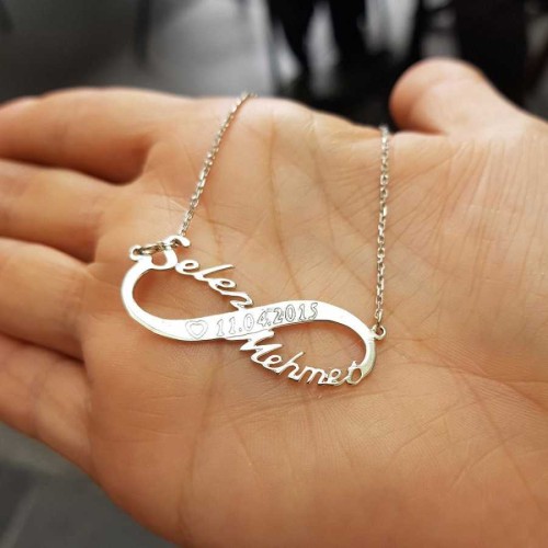 CNG Jewels - Personalized Infinity Silver Women's Necklace with Two Names and Dates