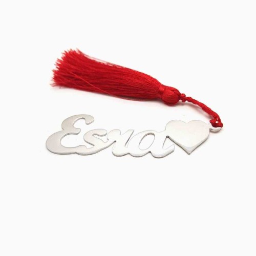 Personalized Name Heart Shaped Silver Bookmark - Thumbnail