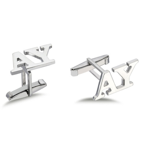 Personalized Plain Lettering Silver Two Letter Cufflinks - Thumbnail