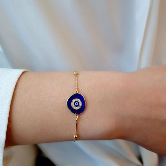 Pestana Lacivert Nazar Göz Gold Gümüş Kadın Bileklik - 1