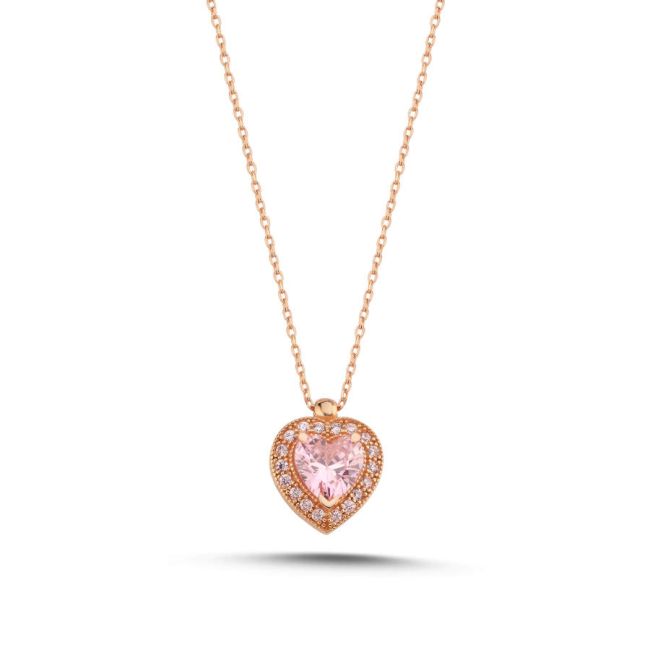Pink Heart Rose Gold Necklace