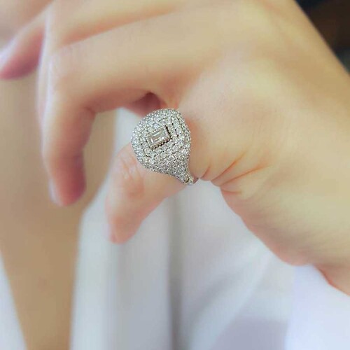 CNG Jewels - Pırlanta Model Taşlı Serçe Parmak Gümüş Bayan Yüzük