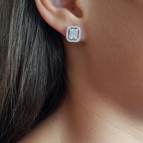 CNG Jewels - Pırlanta Modeli Baget Taşlı Gümüş Bayan Küpe