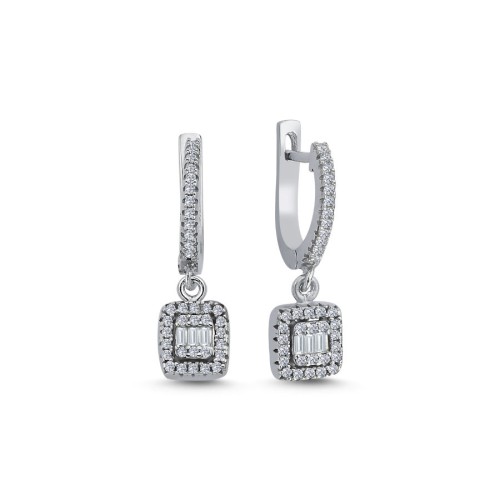 CNG Jewels - Pırlanta Modeli Baget Taşlı Sallantılı Gümüş Bayan Küpe