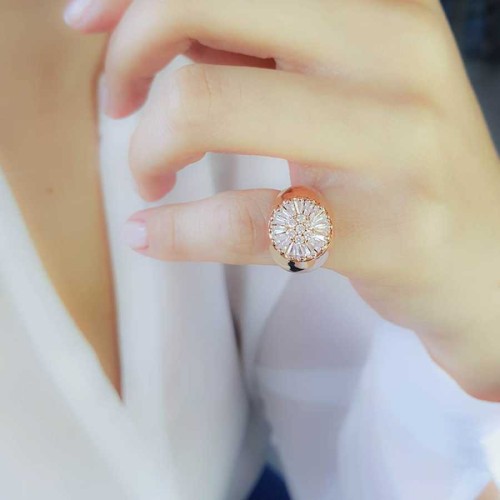 CNG Jewels - Pırlanta Modeli Baget Taşlı Serçe Parmak Rose Gümüş Bayan Yüzük