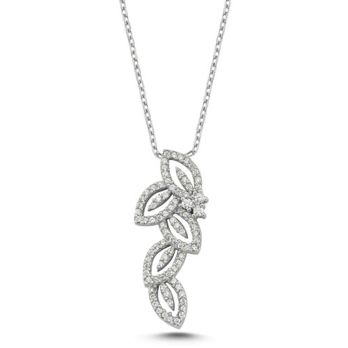 CNG Jewels - Pırlanta Modeli Başak Deseni Kadın Gümüş Kolye