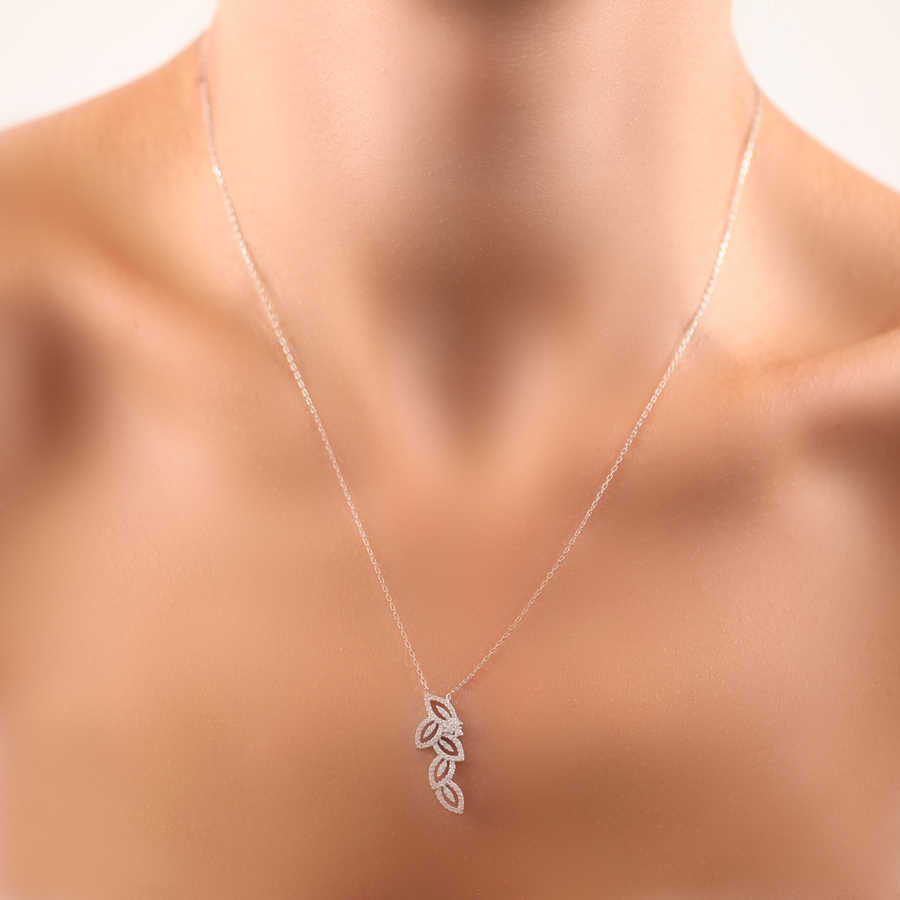 Pırlanta Modeli Başak Deseni Kadın Gümüş Kolye - CNG Jewels (1)