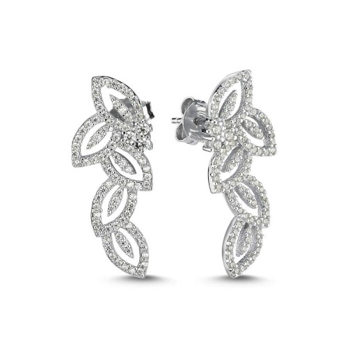 CNG Jewels - Pırlanta Modeli Başak Deseni Kadın Gümüş Küpe