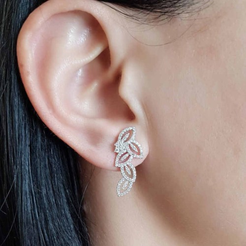 Pırlanta Modeli Başak Deseni Kadın Gümüş Küpe - 2