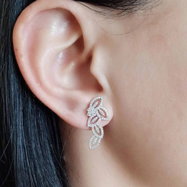 Pırlanta Modeli Başak Deseni Kadın Gümüş Küpe - 2