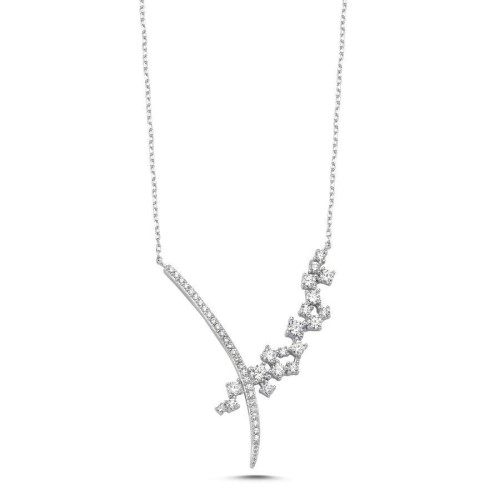 CNG Jewels - Pırlanta Modeli Çok Taşlı Tasarım Gümüş Bayan Kolye