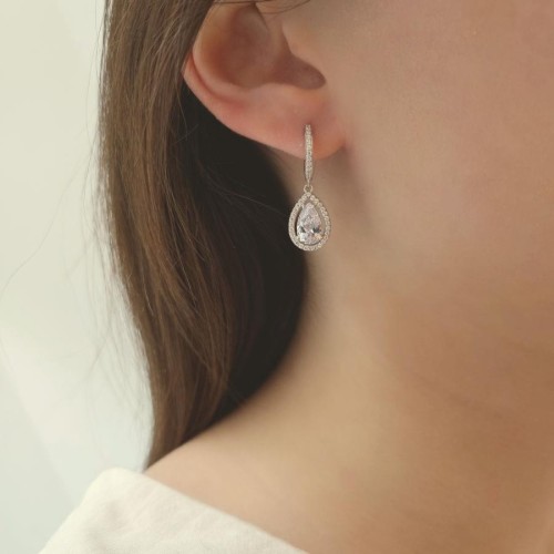 CNG Jewels - Pırlanta Modeli Damla Anturaj Gümüş Kadın Küpe