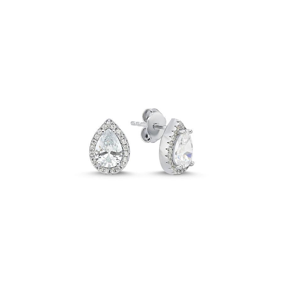 Damla Tektaş Çevresi Taşlı Gümüş Kadın Küpe - CNG Jewels