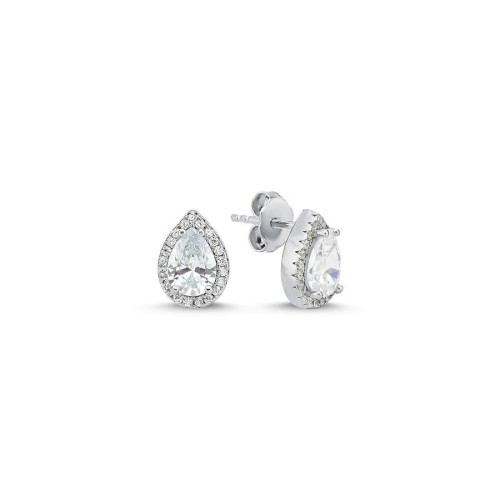 Damla Tektaş Çevresi Taşlı Gümüş Kadın Küpe - CNG Jewels