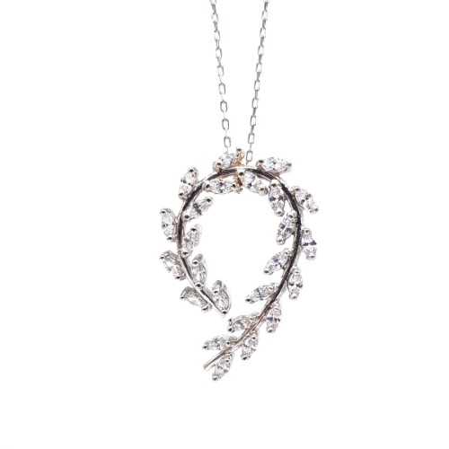 CNG Jewels - Pırlanta Modeli Defne Yaprağı Gümüş Bayan Kolye