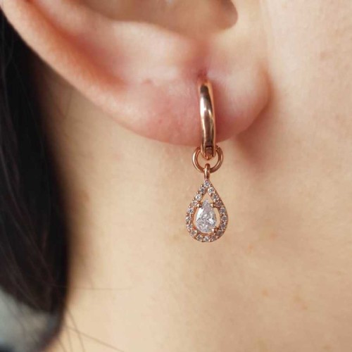 CNG Jewels - Pırlanta Modeli Sallantılı Damla Tek Taş Anturaj Rose Gümüş Küpe