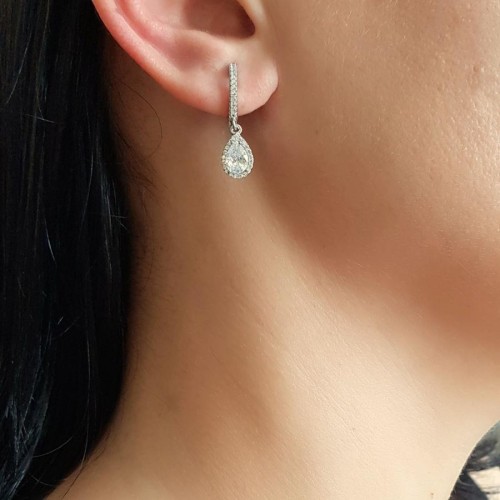 Diamond Model Dangling Drop Solitaire Anturaj Silver Women's Earrings - CNG Jewels