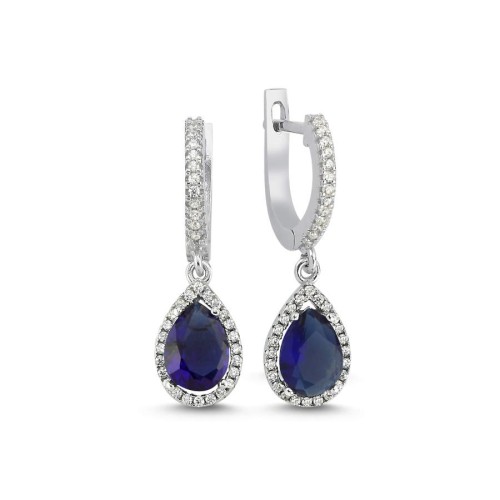 CNG Jewels - Pırlanta Modeli Safir Damla Taşlı Bayan Gümüş Küpe