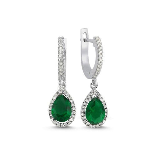 CNG Jewels - Pırlanta Modeli Sallantılı Zümrüt Damla Taşlı Gümüş Bayan Küpe