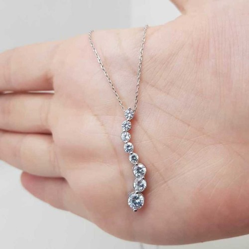 CNG Jewels - Pırlanta Modeli Suyolu Gümüş Bayan Kolye