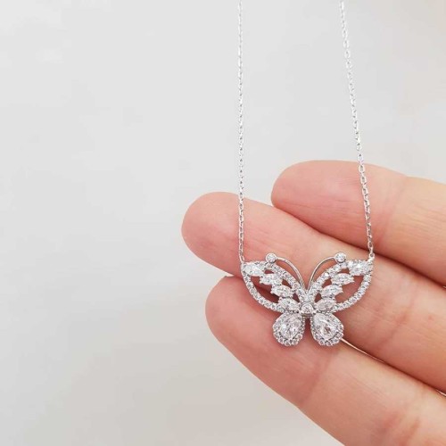 CNG Jewels - Pırlanta Modeli Taşlı Kelebek Gümüş Bayan Kolye