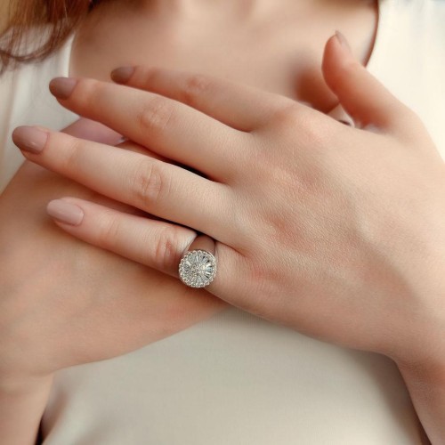 CNG Jewels - Pırlanta Modeli Taşlı Serçe Parmak Gümüş Bayan Yüzük