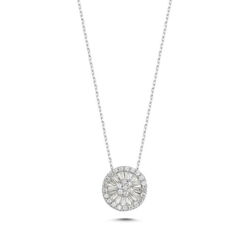 CNG Jewels - Pırlanta Modeli Trapez Taşlı Anturaj Gümüş Bayan Kolye