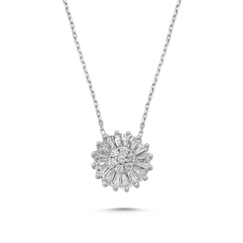 CNG Jewels - Pırlanta Modeli Trapez Taşlı Gümüş Bayan Kolye