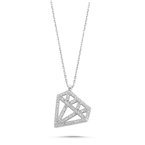 CNG Jewels - Pırlanta Şeklinde Gümüş Bayan Kolye