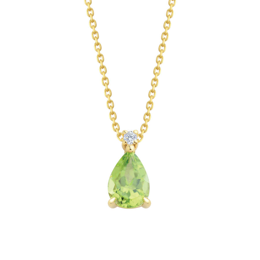 Pırlanta Taşlı Damla Peridot Altın Kolye - CNG Jewels