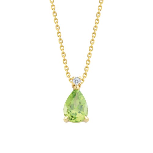 Pırlanta Taşlı Damla Peridot Altın Kolye - CNG Jewels