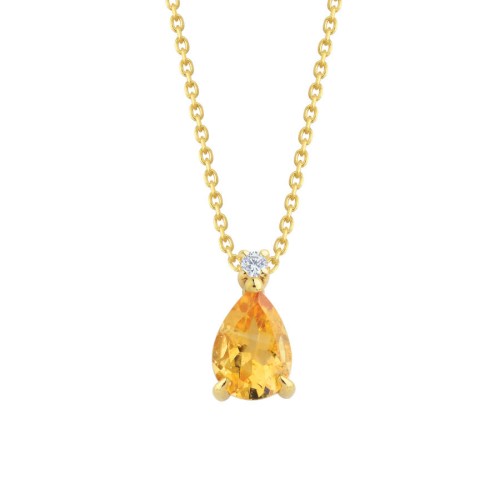 Pırlanta Taşlı Damla Sitrin Altın Kolye - CNG Jewels