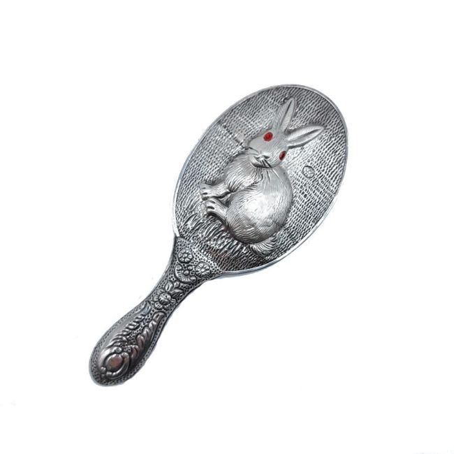Rabbit Patterned Silver Hand Mirror No. 2 - 1