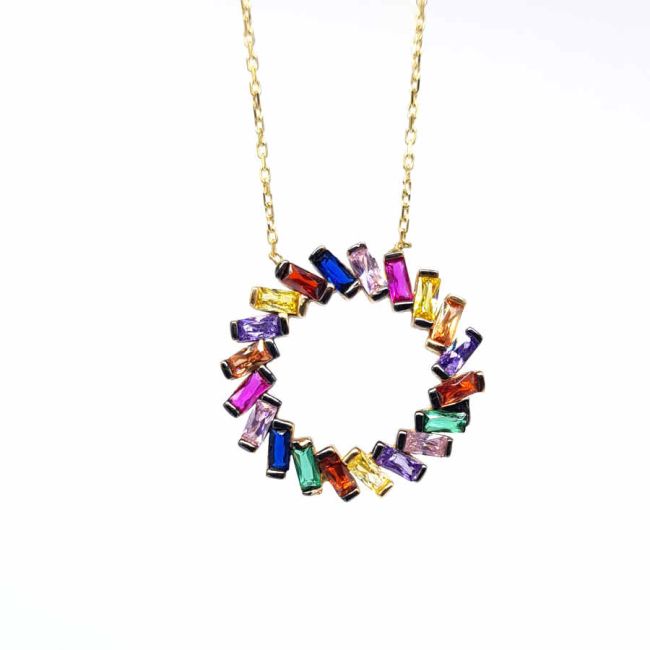  Rainbow Color Round Gold Necklace