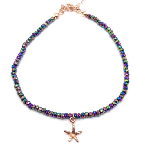 CNG Jewels - Renkli Hematit Taşlı Deniz Yıldızı Gümüş Halhal