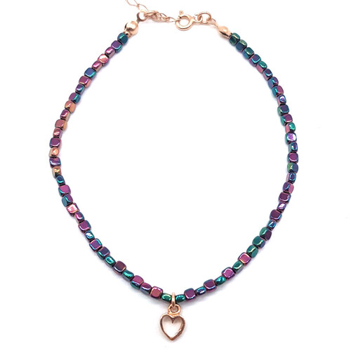 CNG Jewels - Renkli Hematit Taşlı Kalp Gümüş Halhal