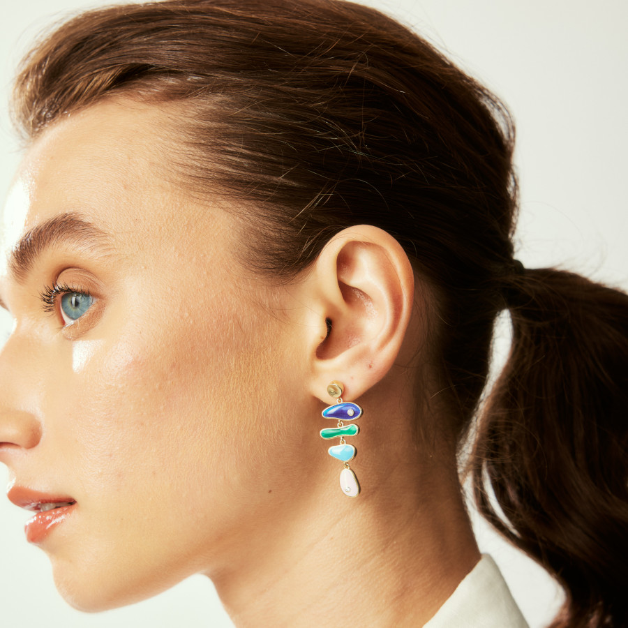 Renkli Mineli Balık Gümüş Kadın Küpe - CNG Jewels (1)