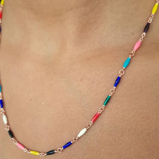 Colorful Enameled Rods Silver Women's Necklace - 2