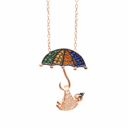 CNG Jewels - Renkli Şemsiye Kundakta Bebek Gümüş Bayan Kolye