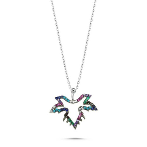 CNG Jewels - Renkli Taşlı Çınar Yaprağı Gümüş Bayan Kolye