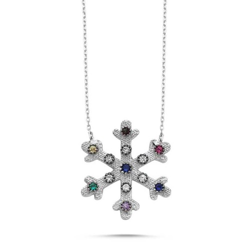 CNG Jewels - Renkli Taşlı Kar Tanesi Gümüş Bayan Kolye