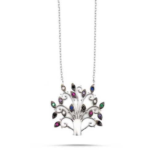 CNG Jewels - Renkli Taşlı Hayat Ağacı Gümüş Bayan Kolye